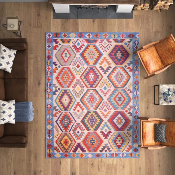 NETLINE HOME Machine Washable Area Rugs For Kitchen, Bedroom, Dining and Living Room | Kid Pet Friendly Rug | Oriental Design Carpet | Low Pile | Non Slip (Multicolor 2, 120X180 CM) - Image 4
