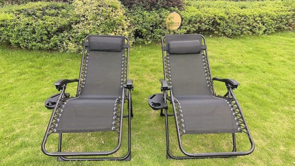 Sedol Zero Gravity Chairs Set of 2 - Heavy Duty Textoline Outdoor Gravity Chair - Reclining & Folding Garden Chairs with Cup Holder and Headrest - Sun Loungers for Garden, Decking, and Patio (Brown) - Image 3