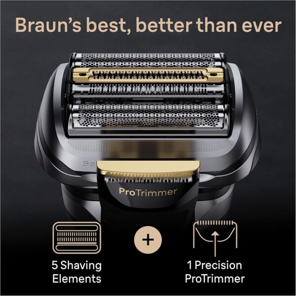 Braun Series 9 Pro Electric Shaver With 4+1 Head, ProLift Trimmer, 5-in-1 SmartCare Center & Leather Travel Case, UK 2 Pin Plug, 9465cc, Silver Razor - Image 5