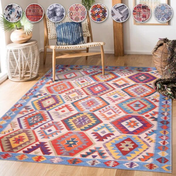 NETLINE HOME Machine Washable Area Rugs For Kitchen, Bedroom, Dining and Living Room | Kid Pet Friendly Rug | Oriental Design Carpet | Low Pile | Non Slip (Multicolor 2, 120X180 CM) - Image 2