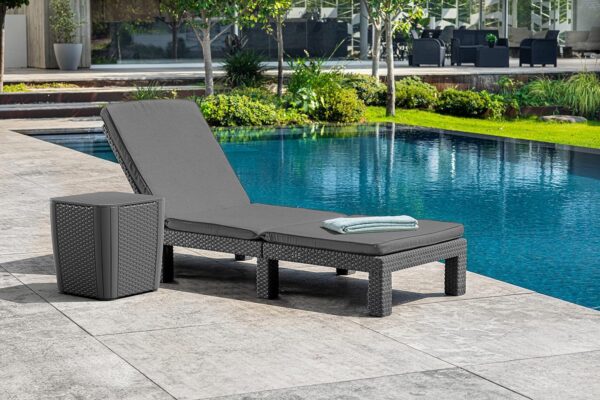 Allibert by Keter Daytona Deluxe Outdoor Garden Sun lounger - Graphite with Grey Cushions - Image 10