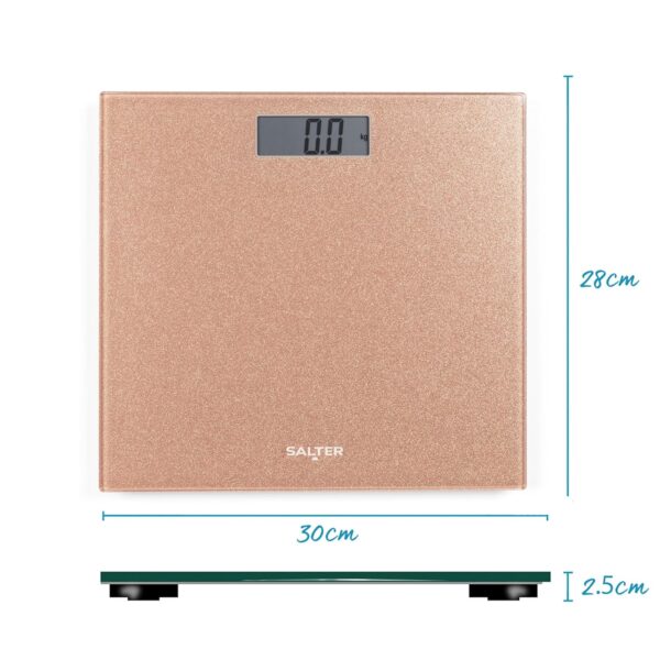 Salter Digital Bathroom Scale - Electronic Digital Bodyweight Scale, Glitter Rose Gold Platform, 180kg/28st 8lb, LCD Large Display, Step On Instant Accurate Readings, Slim Storage, Includes Battery - Image 8