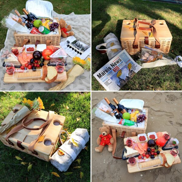 Hap Tim Wicker Picnic Basket for 2 with Mini Folding Wine Picnic Table & Large Insulated Cooler Bag & Cutlery Service Kits for 2 Person, Couples Gifts, Wedding Gifts (Y2307-2-CM) - Image 6