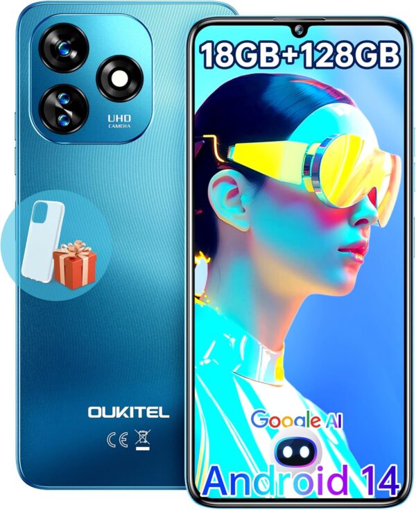 OUKITEL C51 Mobile Phones Sim Free Unlocked, 6.8" HD+ Display Smartphone 18GB+128GB/1TB, Android 14 Mobile Phones Dual Sim 4G, 13MP+5MP Camera, 5150mAh, Fingerprint+Face Unlock, OTG/GPS/Blue - Image 2