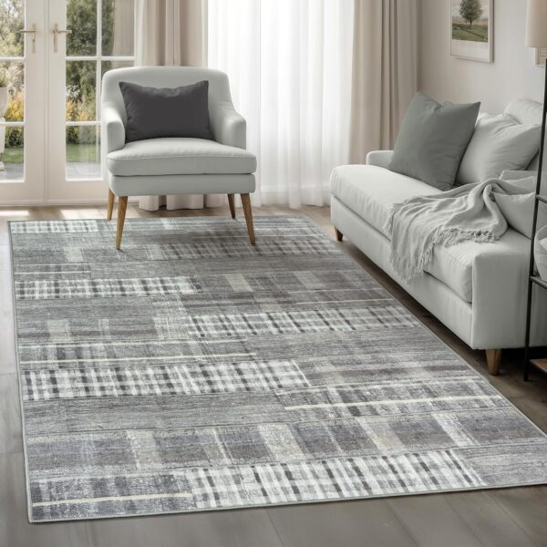 Arty Rugs Machine Washable Rug, 122x170cm, 75% Recycled Cotton, Short Pile, Non-Slip Backing, Non-Shedding, Area Rugs for Living Room, Bedroom, Kitchen, Hallway, Office, Silver Grey - Image 2