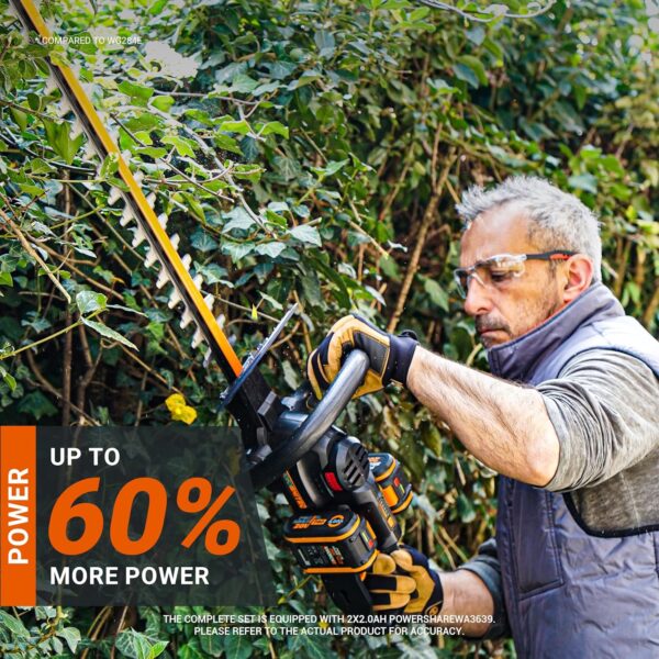 Worx WG286E 40V 61cm Cordless Brushless Hedge Trimmer – Dual-Action Laser-Cut Blades, 27mm Cutting Capacity, 180° Rotating Handle, Includes 2x 2.0Ah Batteries & Charger - Image 4