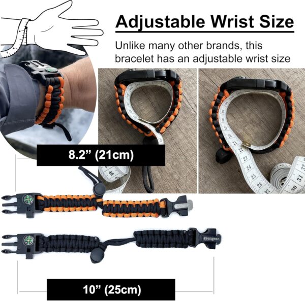 aZengear Paracord Survival Bracelet, Fire Starter Made of Flint and Steel, Whistle and Compass, Adjustable Strap Size for Camping, Bushcraft and Emergency Equipment - Image 6