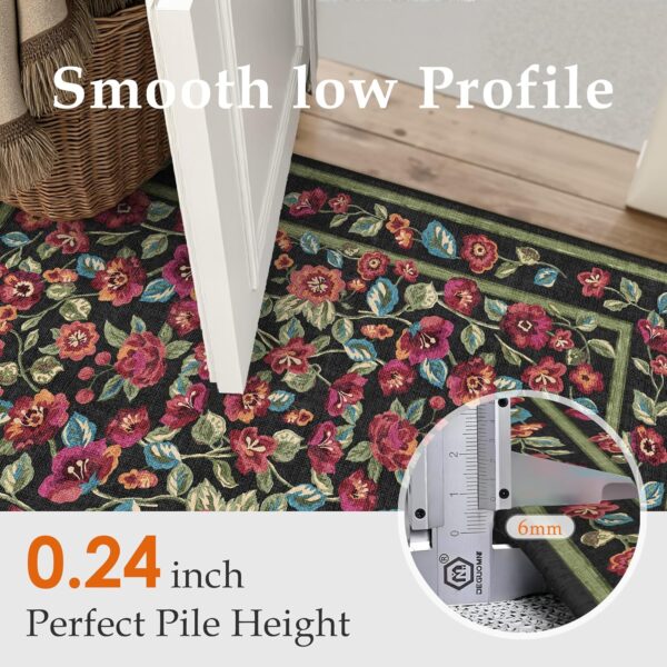 PureCozy Black Area Rug 3x5 Washable Living Room Rug Non Slip Winter Kitchen Rug Soft Floral Indoor Carpet Vintage Low Pile Accent Throw Rug for Office Dining Room Nursery Bathroom Farmhouse - Image 4