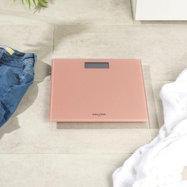 Salter Digital Bathroom Scale - Electronic Digital Bodyweight Scale, Glitter Rose Gold Platform, 180kg/28st 8lb, LCD Large Display, Step On Instant Accurate Readings, Slim Storage, Includes Battery - Image 6