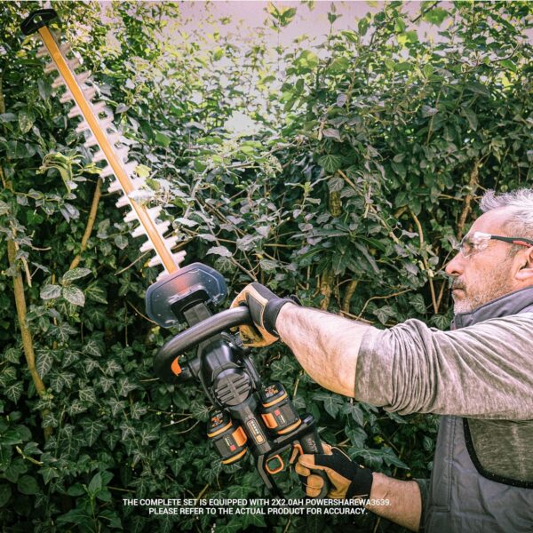 Worx WG286E 40V 61cm Cordless Brushless Hedge Trimmer – Dual-Action Laser-Cut Blades, 27mm Cutting Capacity, 180° Rotating Handle, Includes 2x 2.0Ah Batteries & Charger - Image 8