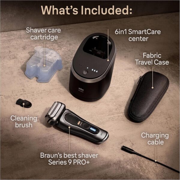 Braun Series 9 Pro Electric Shaver With 4+1 Head, ProLift Trimmer, 5-in-1 SmartCare Center & Leather Travel Case, UK 2 Pin Plug, 9465cc, Silver Razor - Image 6
