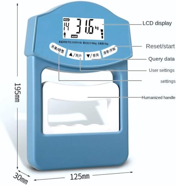 casstaly Digital Hand Dynamometer Grips Strength Trainer Blue Plastic 396Lb USB Rechargeable For Sport Home School - Image 8