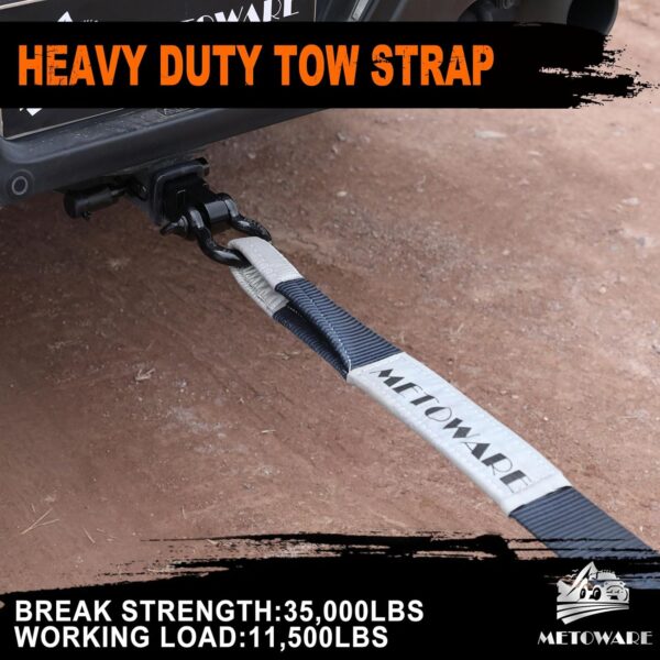 METOWARE Tow Strap Recovery Kit, 3" x 20ft (35,000lbs) Capacity Recovery Strap, 3/4" D Ring Shackles(2pcs) + 2" Shackle Hitch Receiver + 5/8" Hitch Pin + Storage Bag, Emergency Off Road Towing Rope - Image 3