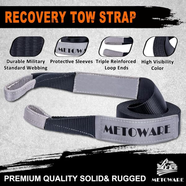 METOWARE Tow Strap Recovery Kit, 3" x 20ft (35,000lbs) Capacity Recovery Strap, 3/4" D Ring Shackles(2pcs) + 2" Shackle Hitch Receiver + 5/8" Hitch Pin + Storage Bag, Emergency Off Road Towing Rope - Image 6