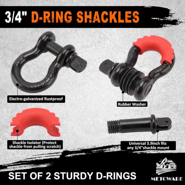 METOWARE Tow Strap Recovery Kit, 3" x 20ft (35,000lbs) Capacity Recovery Strap, 3/4" D Ring Shackles(2pcs) + 2" Shackle Hitch Receiver + 5/8" Hitch Pin + Storage Bag, Emergency Off Road Towing Rope - Image 8