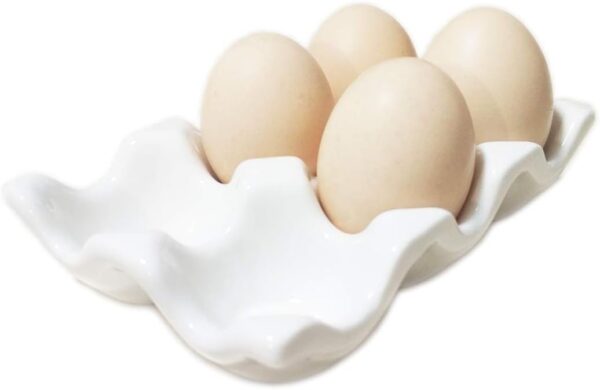 Komfami Ceramic Tray Porcelain Fresh Egg Holder for Fridge Countertop Kitchen Storage, White, 13.593cm - Image 2