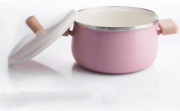 Enamel Soup Pot Steamer Kitchen Pot Milk Pan with Lid Instant Noodle Pot Stove Induction Cooker Milk Pot-Pink Stockpot - Image 7