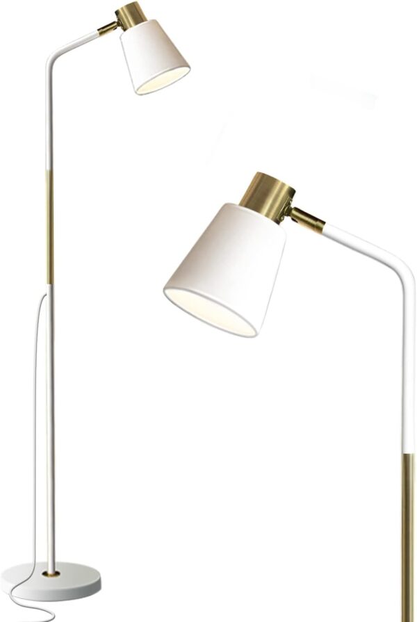 Floor Lamp, Industrial Floor Lamps Corner Lamp Rustic Farmhouse Standing Lamp, Adjustable Metal Heads Indoor Task Lighting Reading Floor Lamps for Living Room, Bedroom, E27 Socket (White) - Image 2