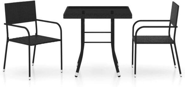 UJCHVHN Item-3 Piece Garden Dining Set Poly Rattan Black,Outdoor Outdoor Furniture Sets - Image 3