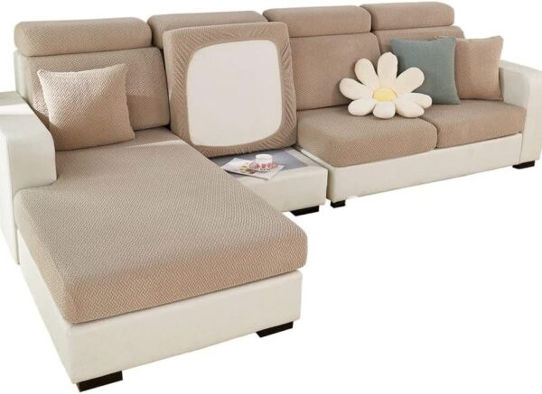 MINGPINHUIUS Sofa Seat Cushion Cover - Stretch Sofa Cover, Universal Elastic Sofa Seat Cover, Non-Slip Couch Cover for L Shaped Sofa Covers Chaise Longue Furniture Protection (Light Coffee Weaves) - Image 2