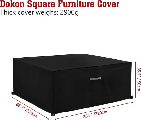 Dokon Garden Furniture Covers Waterproof Heavy Duty 600D Oxford Fabric Patio Table Cover with Air Vent Windproof Anti-UV Outdoor Table and Chairs Covers, Rattan Sofa Cover Square (220x220x90cm) - Image 4
