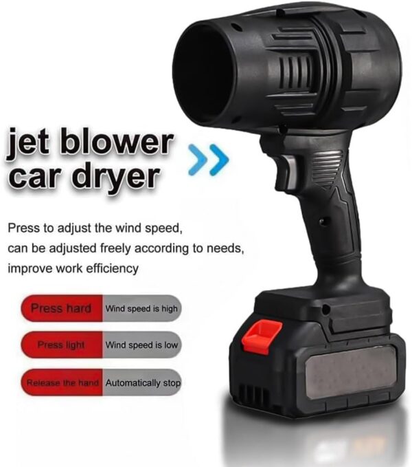 Turbodry Car Dryer, 2024 Upgrade Turbo Dryer Blower for Car, Portable Cordless Design, High Power 4000R/min, 650g High Thrust, for Outdoor Cleaning Fallen Leaves, Snow, Dust Removal (Black*1Battery) - Image 3
