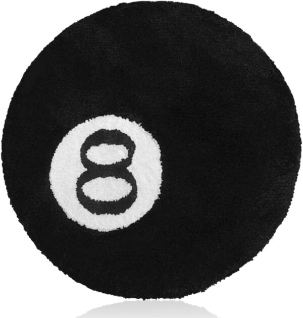 LUFEIS 8 Ball Rug, 60cm Black Round Rugs, Billiard Pool 8 Ball Carpet, Non-Slip Billiard Pattern Bath Mat, Washable Flocking Carpet, Black Circle Rug for Bedroom, Living Room, Home Decoration - Image 2