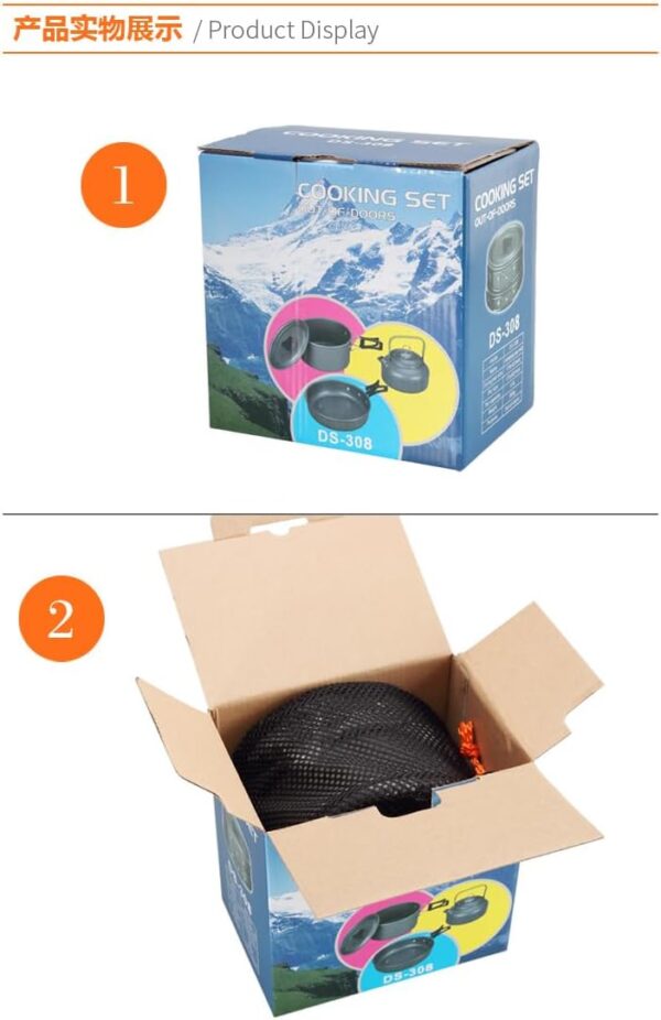 DS-308 Camping Cookware Set - Lightweight, Ideal for 4-5 People, Non-Stick Kettle, Pots, and Pans Mess Kit with Bowls and Soup Spoon for Outdoor Cooking, Backpacking, and Picnic,Multifunctional - Image 4