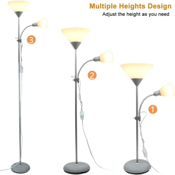Depuley Modern Grey 2 Head Mother and Child Reading Floor Lamp, Standing Floor Lamp with 360°Rotate Side lamp, LED Floor Light for Living Rooms, Bedrooms, Office(Bulb Not Including) - Image 4