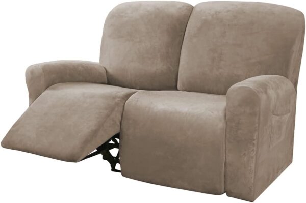 Modern Velvet Recliner Slipcover Set Elastic Massage Chair Cover for 2 Seater Recliner Sofa Soft Washable Solid Color Taupe - Image 2