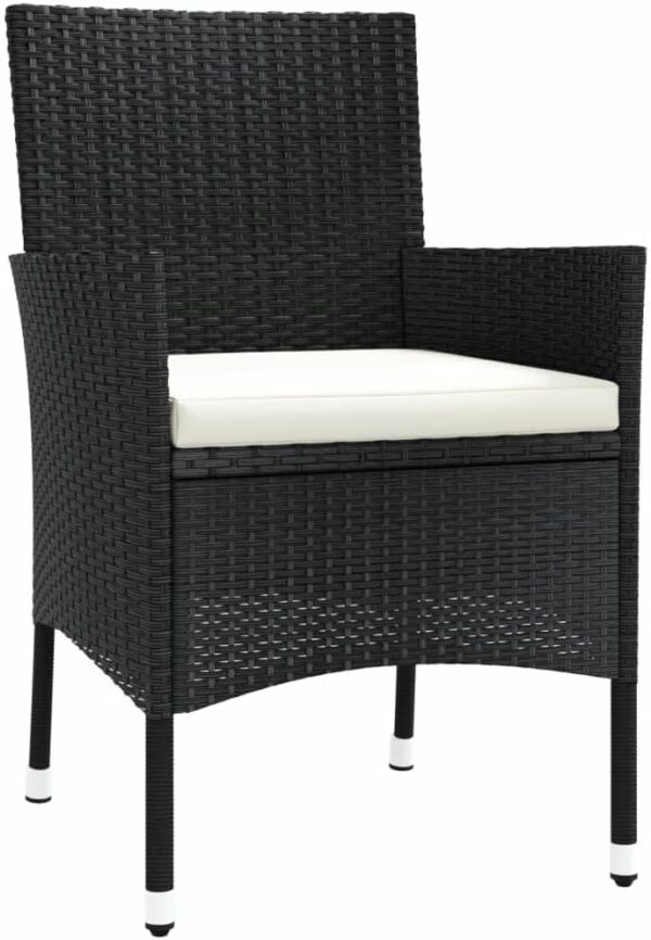 5 Piece Black Poly Rattan Garden Bistro Set with Cushions Outdoor Patio Furniture - Image 4