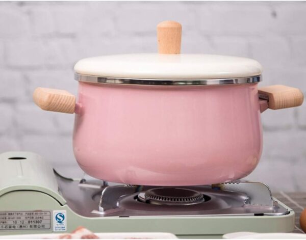 Enamel Soup Pot Steamer Kitchen Pot Milk Pan with Lid Instant Noodle Pot Stove Induction Cooker Milk Pot-Pink Stockpot - Image 8