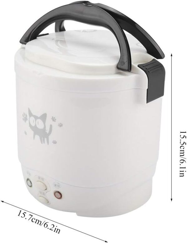 Mini Rice Cooker, 12V 100W 1L Electric Food Steamer, 2 Cups Portable Travel Steamer Small, All-in-1 Multi Cooker Stainless Waterproof Non-Stick Pot(White) - Image 7