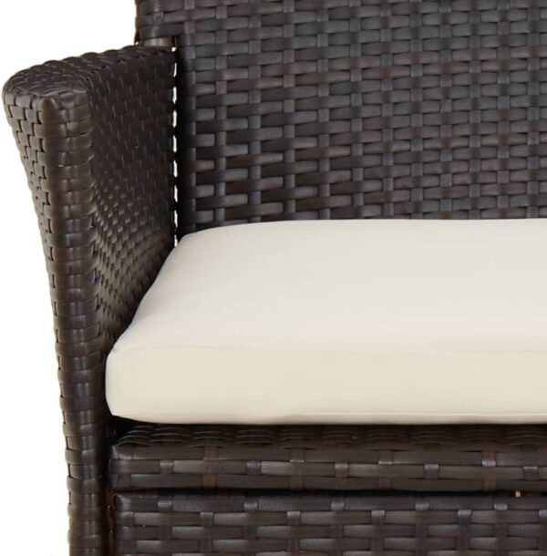 5 Piece Outdoor Bistro Set with Cushions Brown Poly Rattan Patio Furniture Collection - Image 8