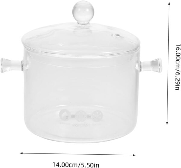 Double-eared Stew Pot Noodles Bowl Small Sauce Pan with Lid Clear Simmer Pot Stock Pots with Lids Instant Noodle Bowl Kettle Teapot Cooking Pan Clear Boiling Pot Transparent Glass - Image 3