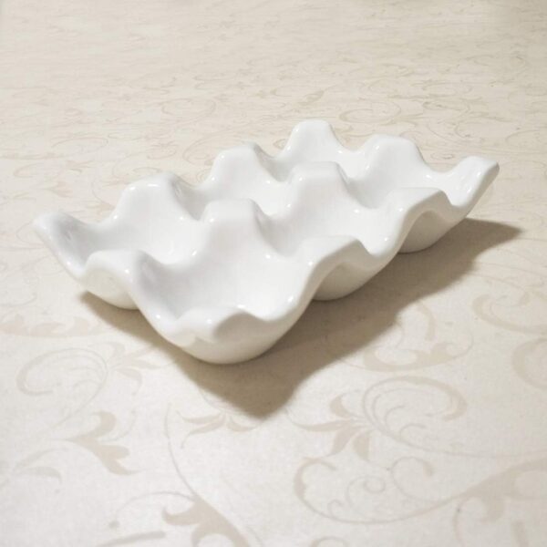 Komfami Ceramic Tray Porcelain Fresh Egg Holder for Fridge Countertop Kitchen Storage, White, 13.593cm - Image 4