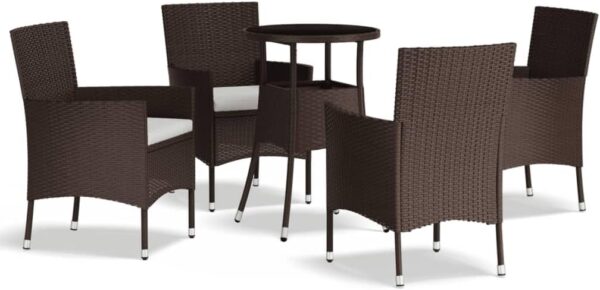 5 Piece Outdoor Bistro Set with Cushions Brown Poly Rattan Patio Furniture Collection - Image 3