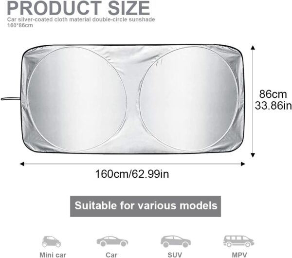Car Windscreen Sun Shade,Front Windshield Sunshade,Foldable Cover Visor Sunshades,Reflective UV Dust Protector,Automotive Ray Protection Block Parasol,Keep Your Vehicle Cool,Fit Various Sizes,160x86cm - Image 3