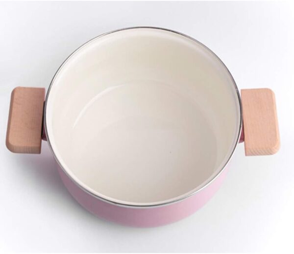 Enamel Soup Pot Steamer Kitchen Pot Milk Pan with Lid Instant Noodle Pot Stove Induction Cooker Milk Pot-Pink Stockpot - Image 4