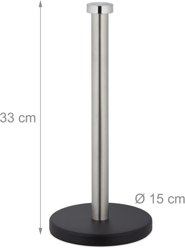 Relaxdays Kitchen Roll Holder, Stable, Stainless Steel, Paper Towel Counter Stand, HxØ: 33x15 cm, Silver/Black - Image 5