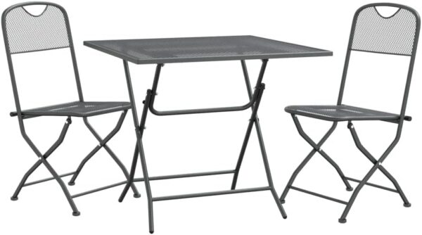 AJJHUUKI Home-Outdoor Home-Outdoor Furniture Sets,3 Piece Garden Dining Set Expanded Metal Mesh Anthracite - Image 4