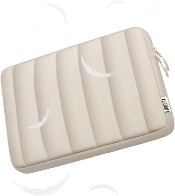 TECOOL Puffy 14 inch Laptop Sleeve Protective Case 14 Inch For 14” Lenovo HP EliteBook Pavilion Acer Dell Chromebook Notebook, Macbook Air 15 M4 M3 M2 2025-2023 Shockproof Splash-resistant Bag,Beige - Image 7