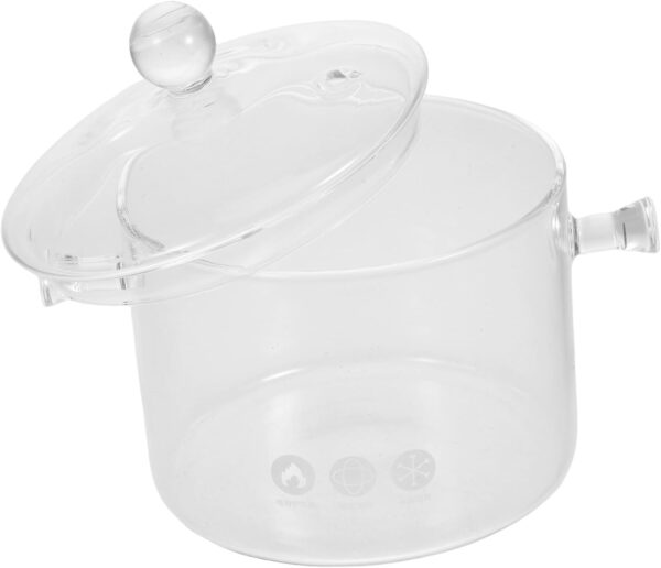 Double-eared Stew Pot Noodles Bowl Small Sauce Pan with Lid Clear Simmer Pot Stock Pots with Lids Instant Noodle Bowl Kettle Teapot Cooking Pan Clear Boiling Pot Transparent Glass - Image 2