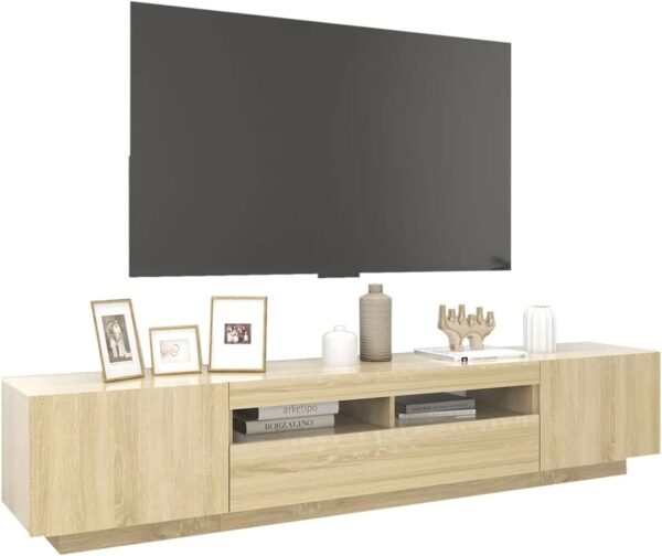 IKAYAA TV Cabinet with LED TV tables for living room TV unit TV Stand Sideboard Entertainment Centre TV Console Media Unit HiFi Cabinet for Living Room Bedroom-sonoma oak-200x35x40 cm - Image 7