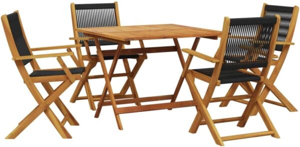 vidaXL 5-Piece Garden Dining Set - Acacia Wood & Black Polypropylene, Foldable Table & Chairs for Patio and Backyard - Image 2