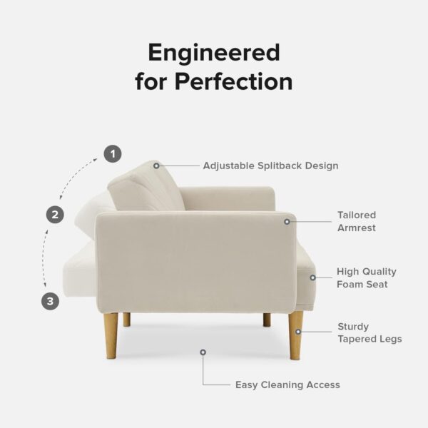 mopio 76.8" Futon Sofa Bed, Small Couch, Sleeper, Loveseat, Mid Century Modern Futon Couch, Sofa Cama, Couches for Living Room (Snow Velvet) - Image 5