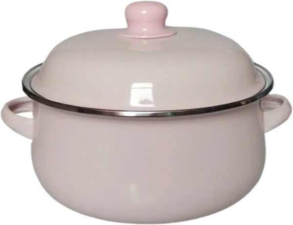 BOJHGO Casserole Dish 7 Inches Thicken Double Ears Stew Pot 1.5L Porcelain Enameled Soup Bowl With Lid Instant Noodle Bowl Induction Cooker Pot(PInk) - Image 2