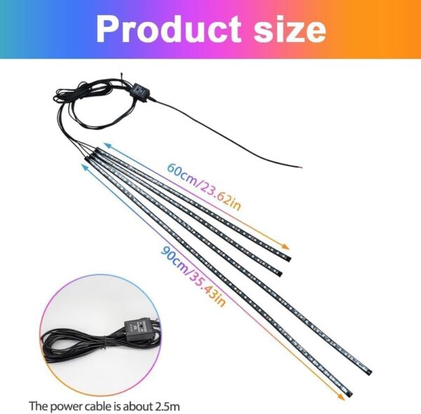 DAJASD 4PCS Underglow Car Lights Kit, Waterproof RGB Car Led Interior Strip Lights with Music Mode, Exterior Ambient Lighting Car Support Bluetooth App & Remote Control DC 12V 47Inch x2 & 35Inch x2 - Image 7