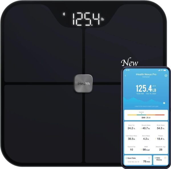 iHealth Nexus PRO Digital Bathroom Scale with Smart Bluetooth APP to Monitor Body Weight, Body Fat Scale,BMI,Muscle Mass,Composition Health Analyzer- Weighing Up to 400lb for People - Black - Image 2