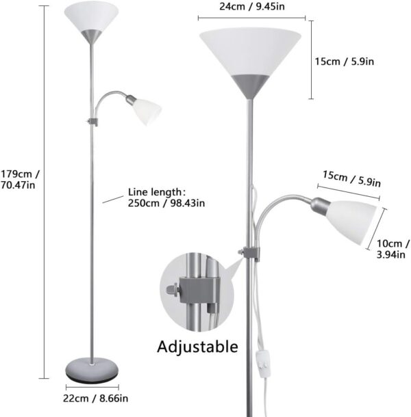Depuley Modern Grey 2 Head Mother and Child Reading Floor Lamp, Standing Floor Lamp with 360°Rotate Side lamp, LED Floor Light for Living Rooms, Bedrooms, Office(Bulb Not Including) - Image 3